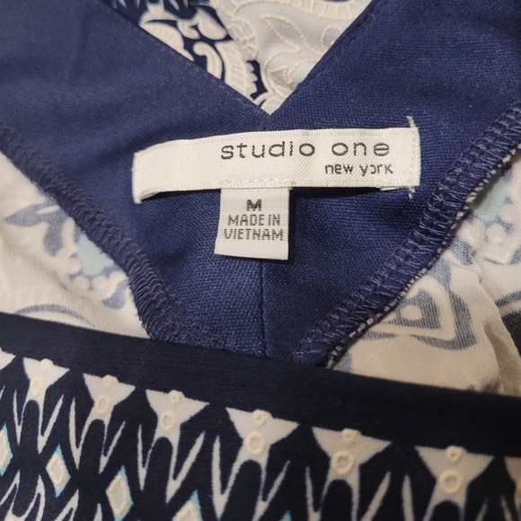 Studio One New York Pullover Print Dress Size Medium Navy White - Picture 7 of 8